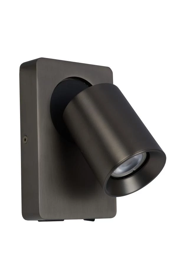 Lucide NIGEL - Lámpara de cabecera / Lámpara de pared - LED Regul. - GU10 - 1x5W 2200K/3000K - Con punto de carga USB - Acero negro - UIT